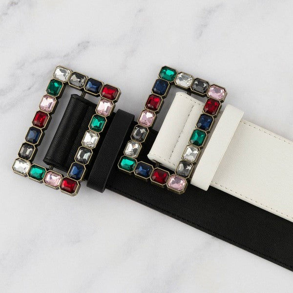 Rainbow Rhinestone Buckle Belt