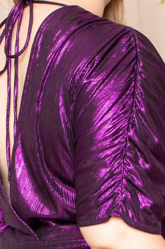 Metallic Ribbed Drop Shoulder Jumpsuit