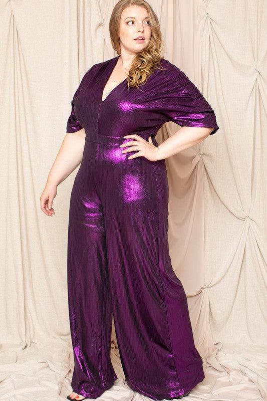Metallic Ribbed Drop Shoulder Jumpsuit