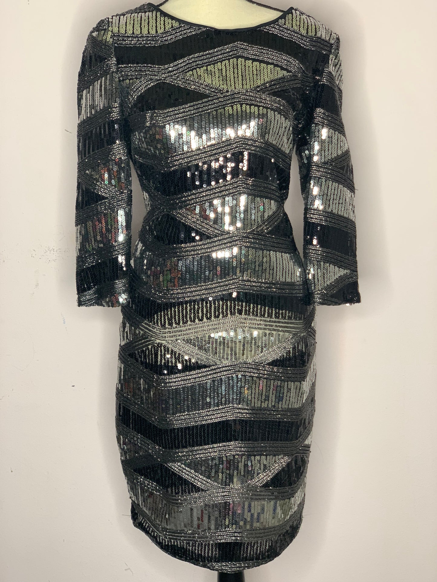 Silver and Black Sequin Dress