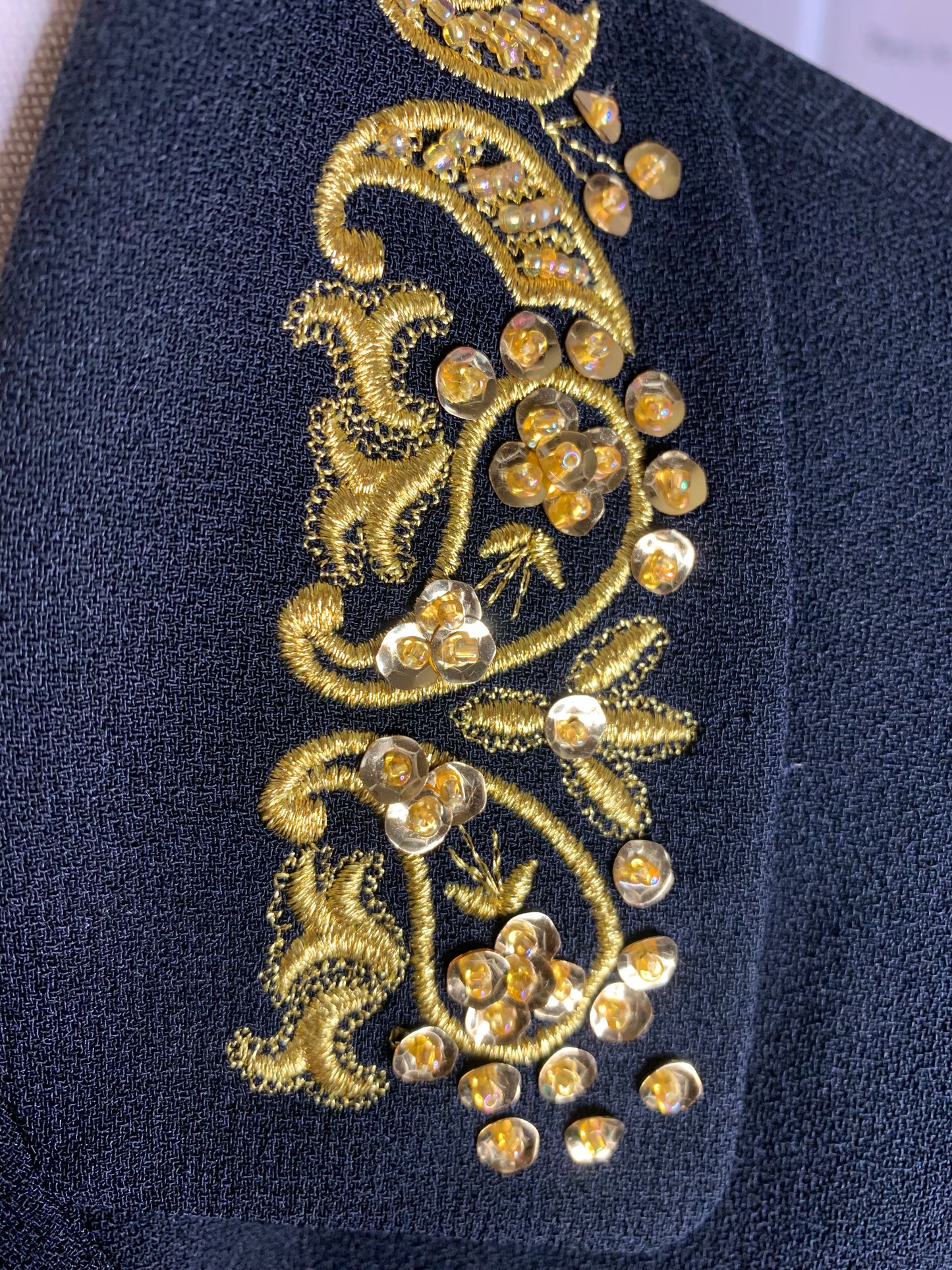 Black Long Sleeve Blazer with Gold Accent Collar and Buttons