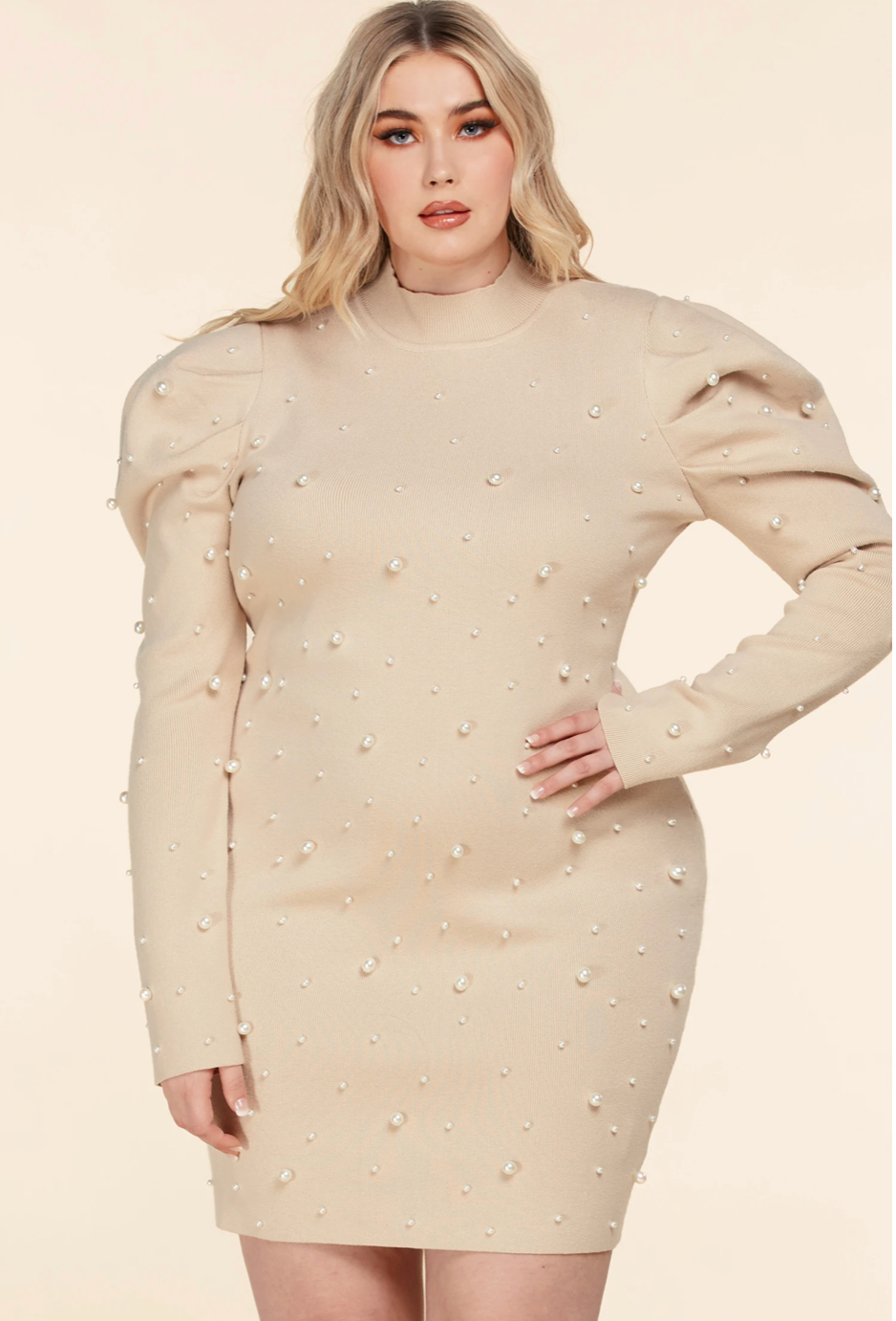 Beige Mini Sweater Dress