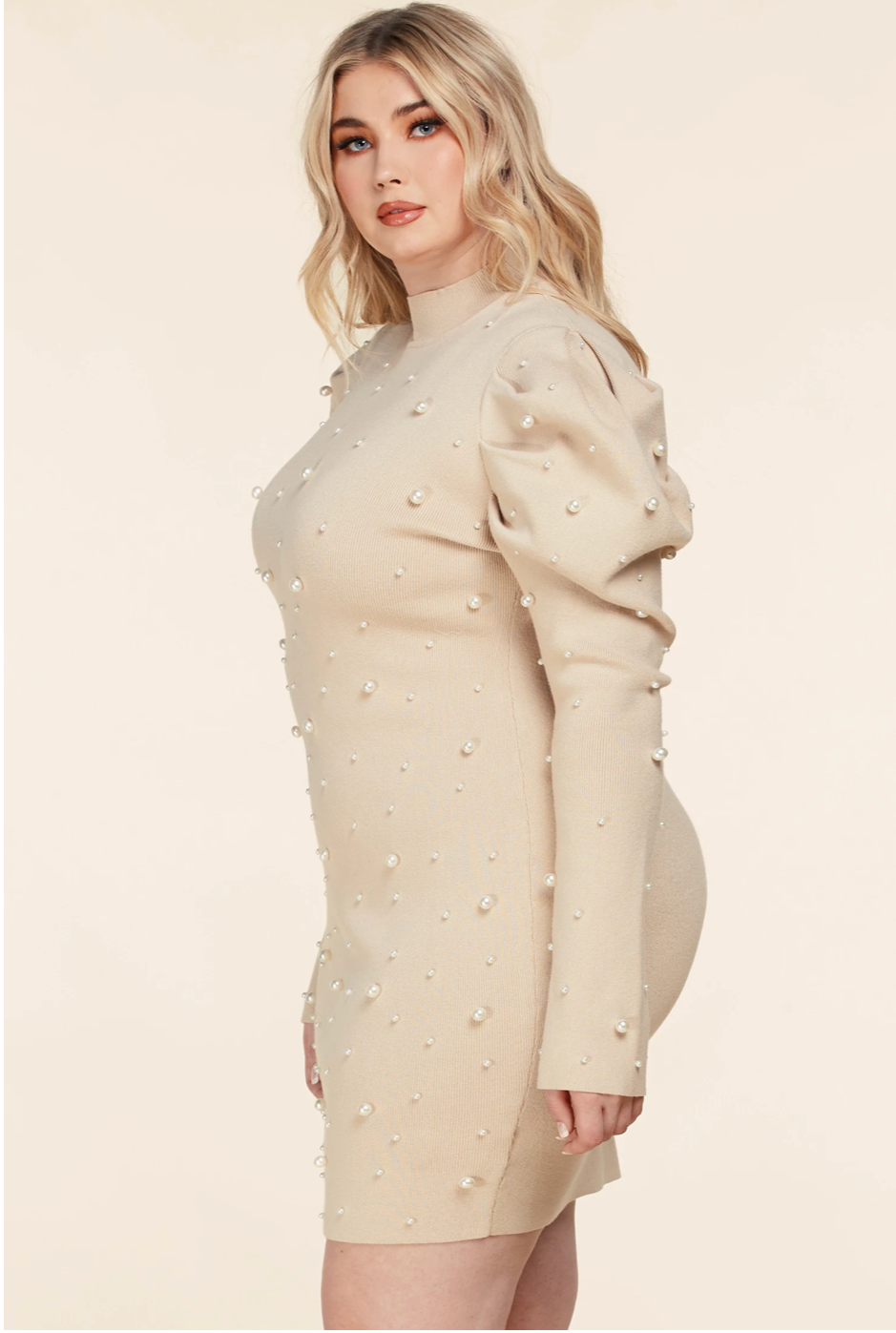 Beige Mini Sweater Dress