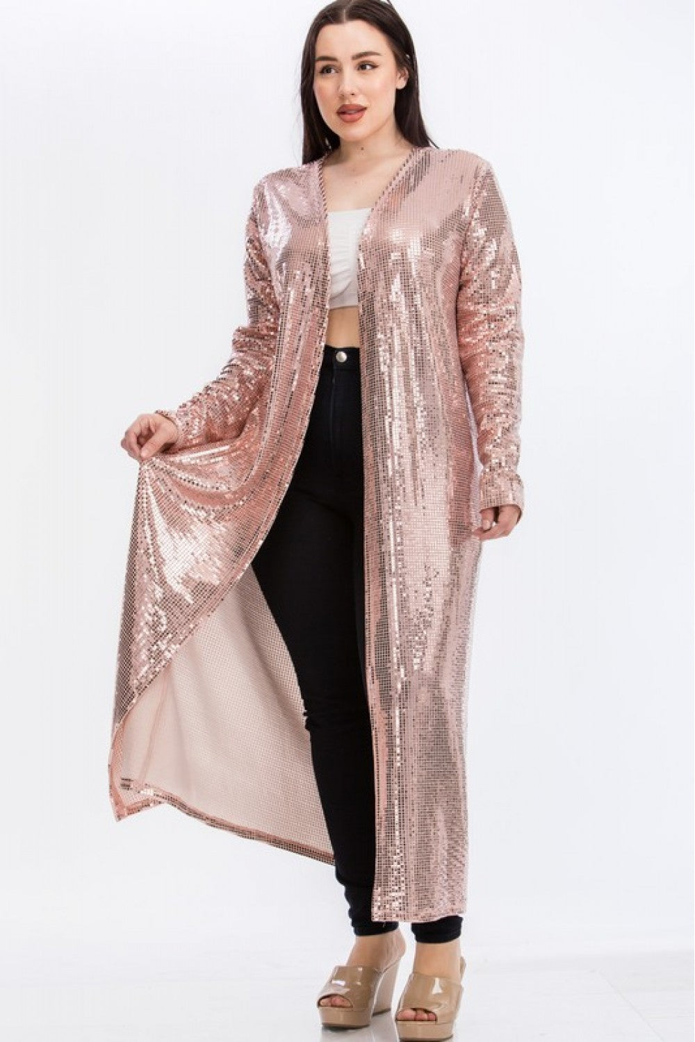 Long Pink Sequin Cardigan