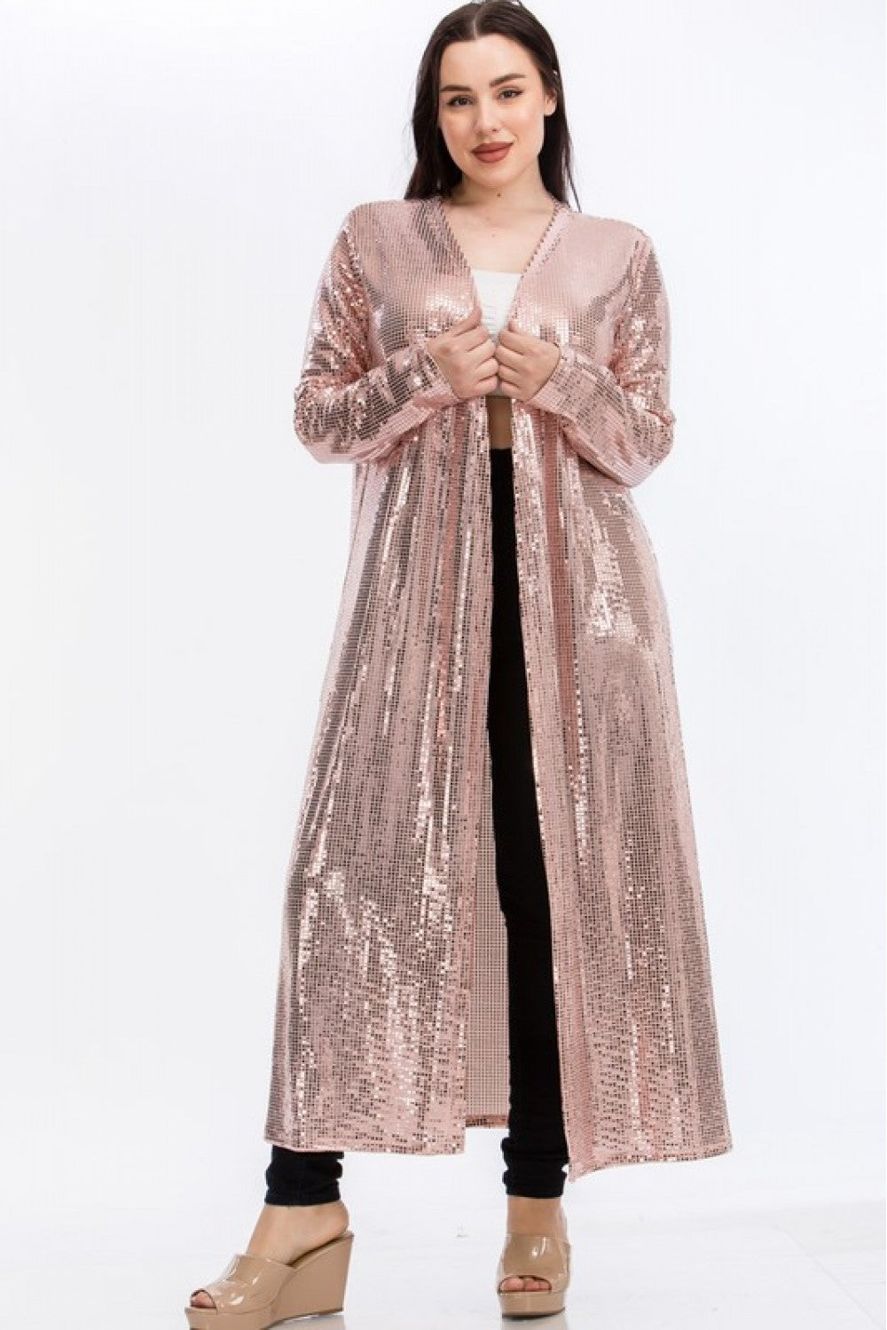 Long Pink Sequin Cardigan