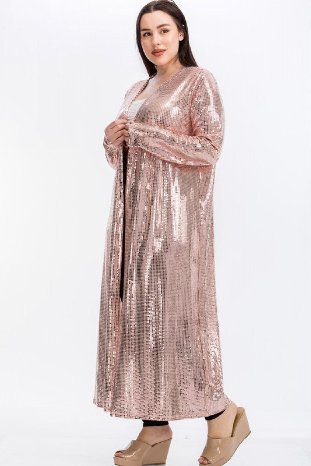 Long Pink Sequin Cardigan