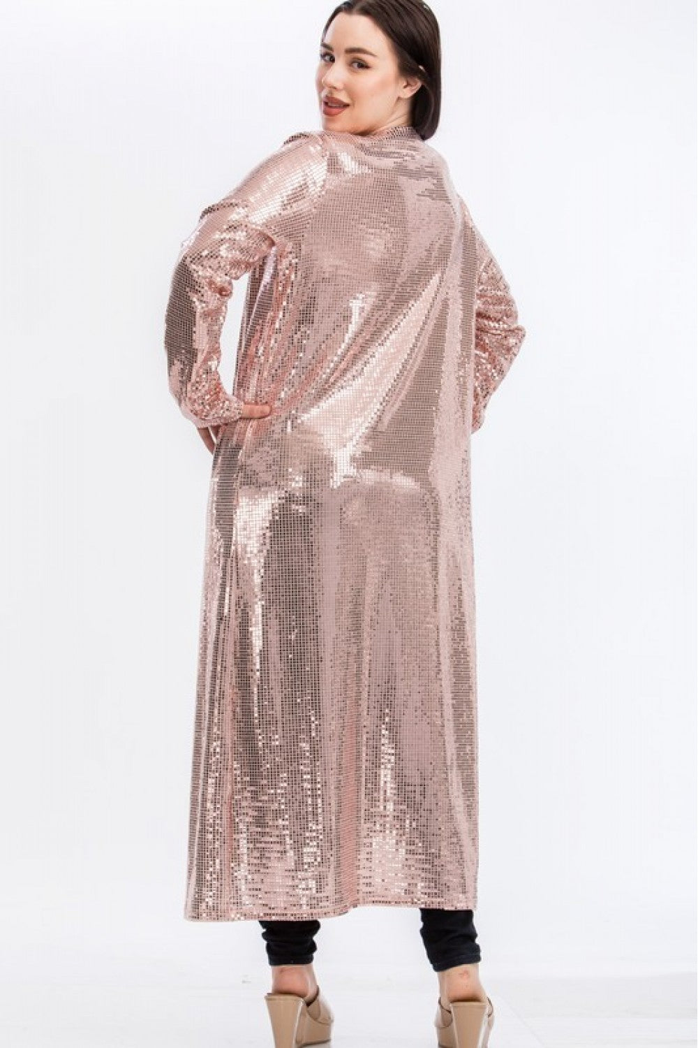 Long Pink Sequin Cardigan