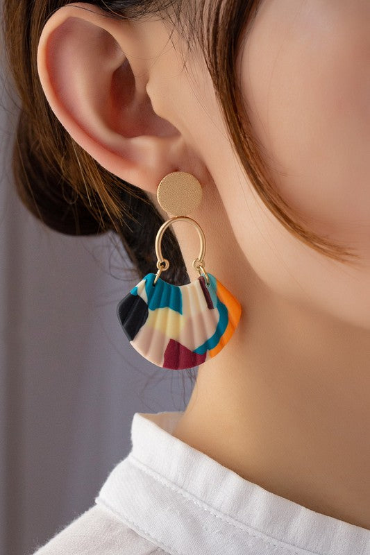 multi-color fan shape drop earrings