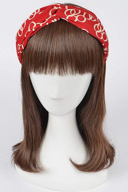 Red Headband with Cream Ovals