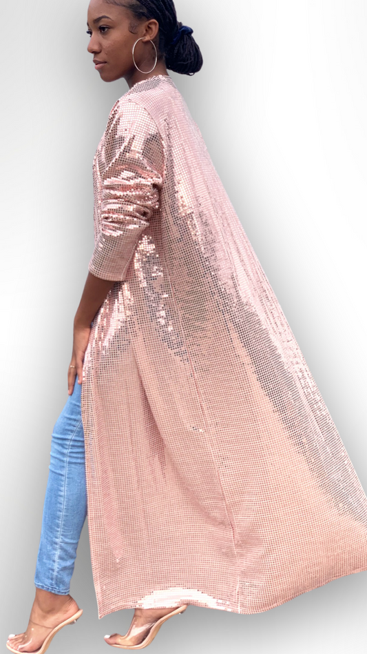 Long Pink Sequin Cardigan