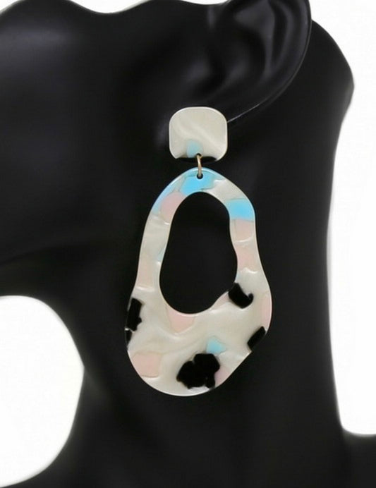 Light Blue/Pink/Black Speckled Resin Hoop Drop Earrings