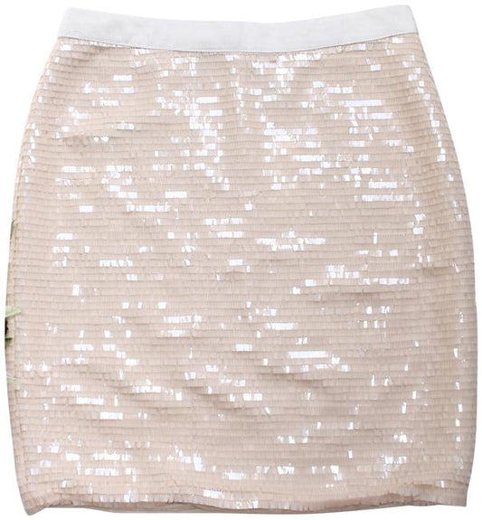 Pearl Blush Nude Sequin Mini Pencil Skirt
