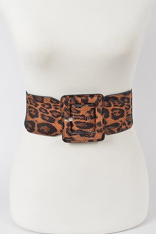 Leopard Faux Leather Big Buckle Belt