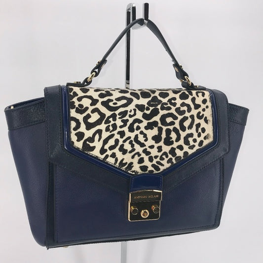 Blue Leather Purse with Cheetah Print Fur (NEW)
