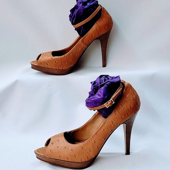 MICHAEL ANTONIO ostrich peep toe heels Size: 10