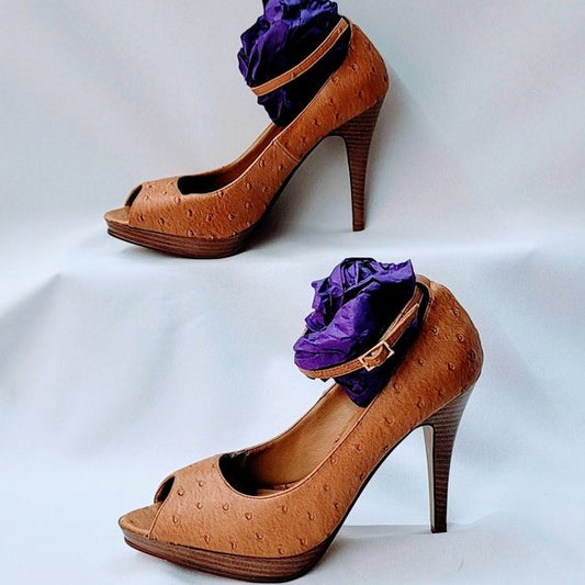 MICHAEL ANTONIO ostrich peep toe heels Size: 10
