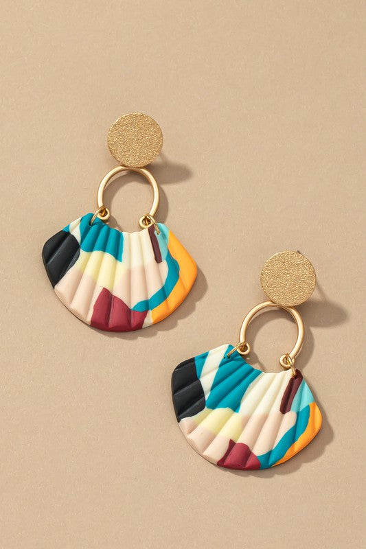 multi-color fan shape drop earrings