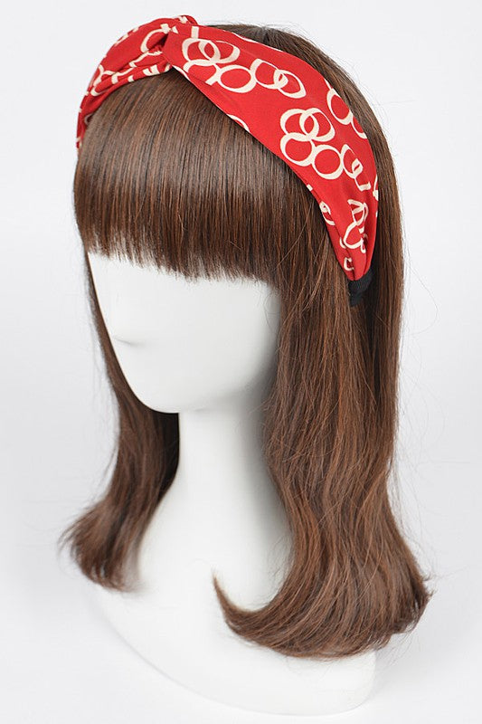 Red Headband with Cream Ovals